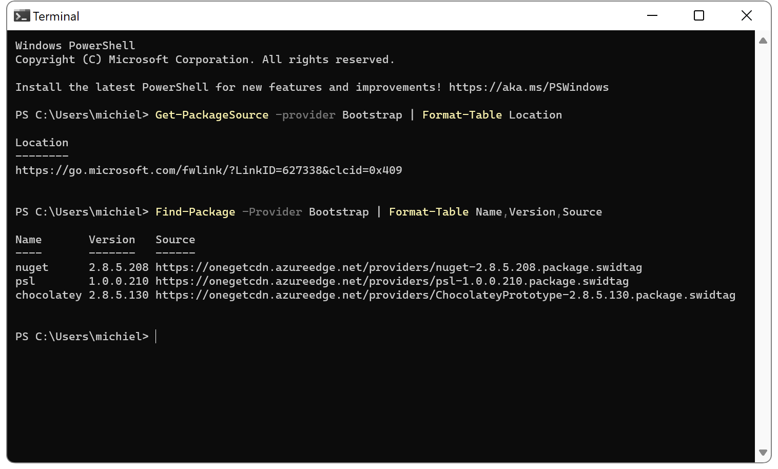 Windows PowerShell package providers that can be bootstrapped