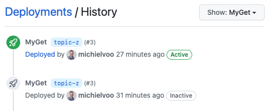 GitHub deployments to an environment named MyGet