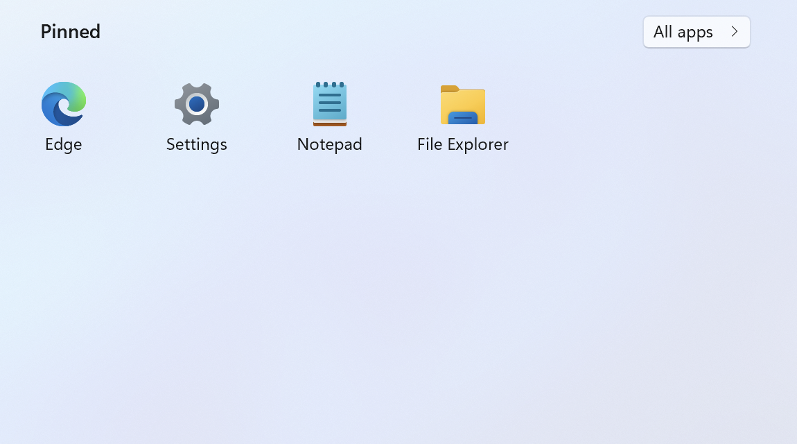 Cleaned up list of pinned apps in the Windows 11 Start menu