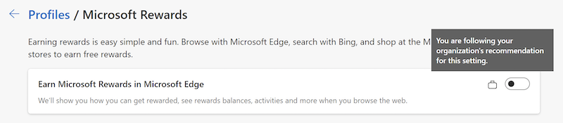 Recommended setting in Microsoft Edge