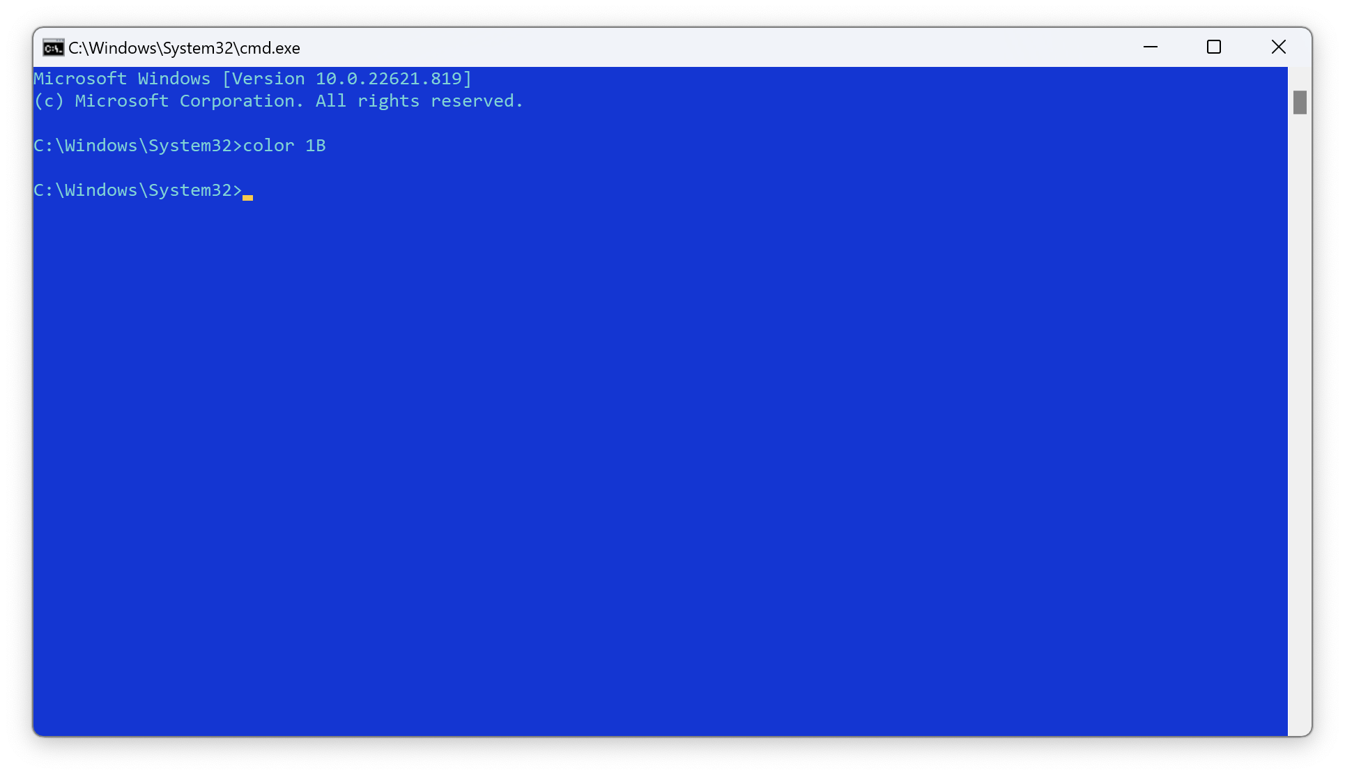 Using the `color` command to set the text atrributes for every cell of the screen buffer