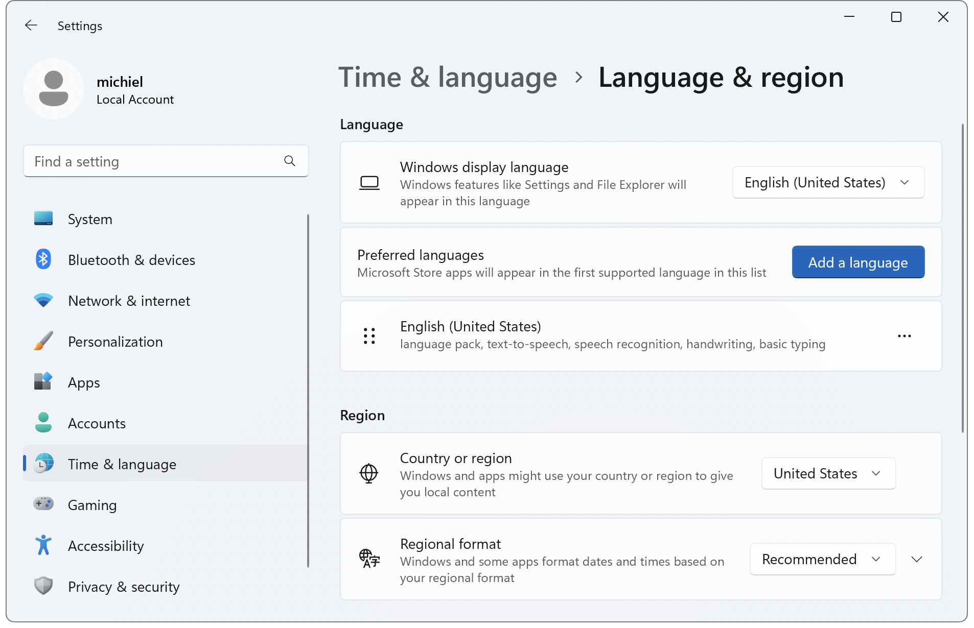 Windows 11 language & region settings