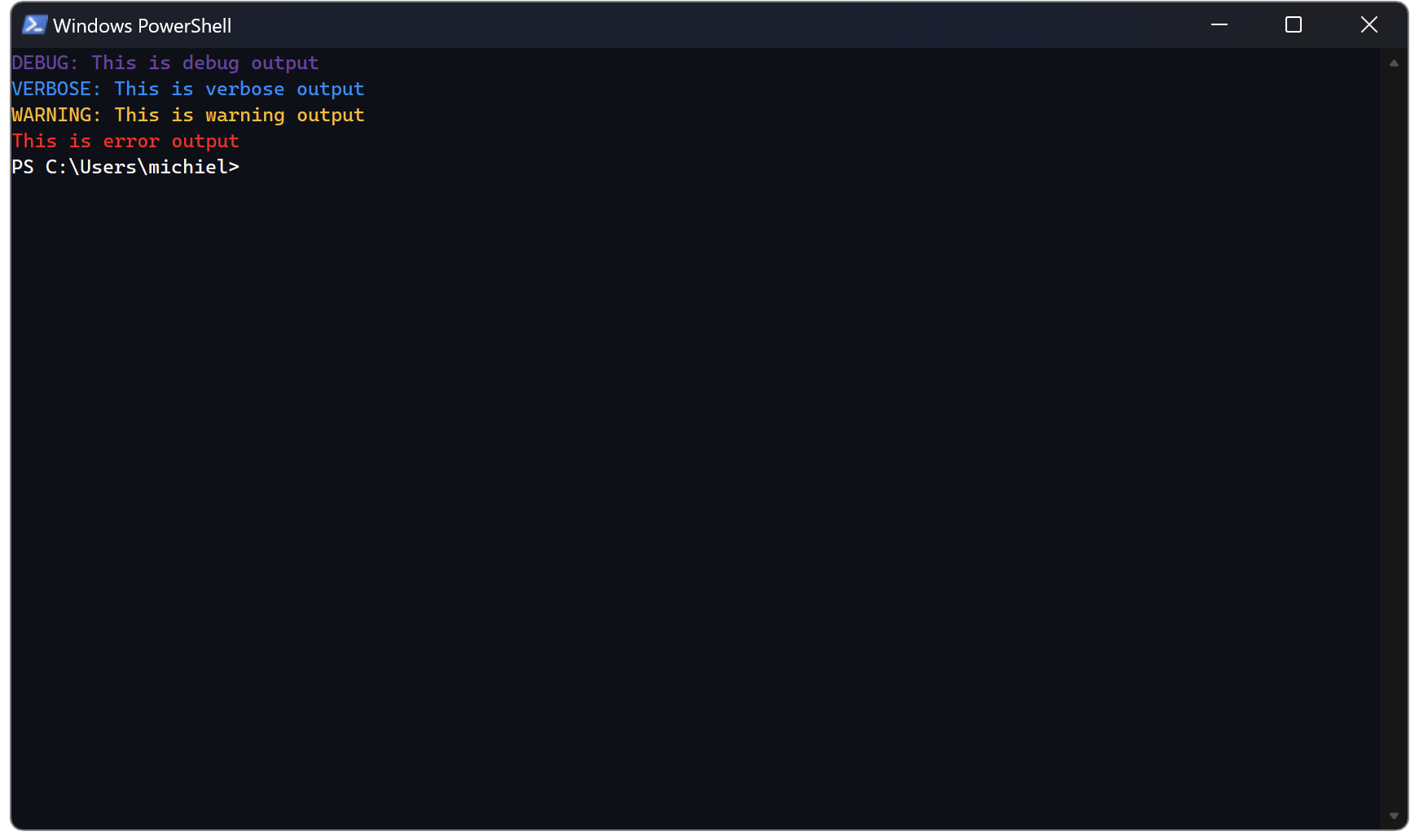 Debug, verbose, warning, and error streams in Windows PowerShell