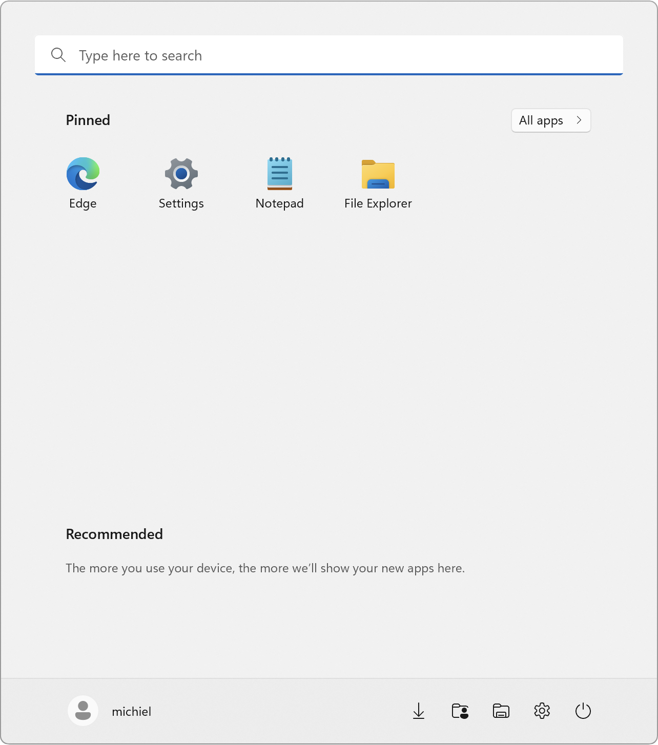Pinned folders in the Start menu in Windows 11