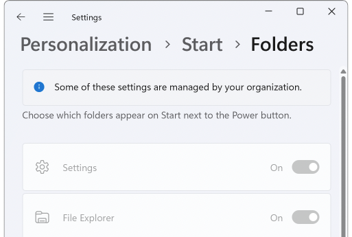 Managed settings in the Windows 11 Settings app