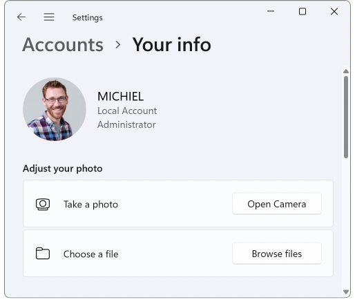 Windows 11 account picture as shown in the Settings app