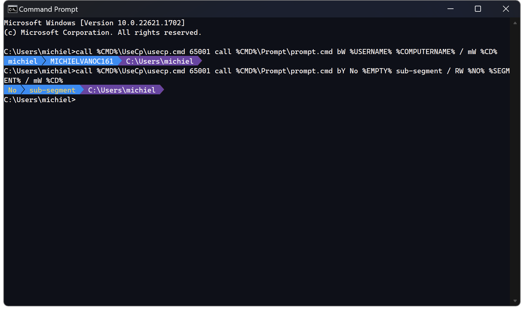 Mockups of segmented prompts in Windows Command Processor